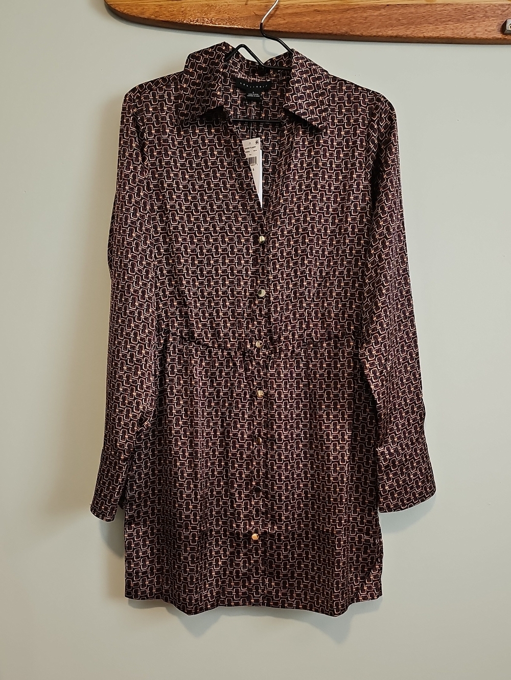 **NWT** Sanctuary Button Front Dress Black with Tan and Dark Red Pattern, Small